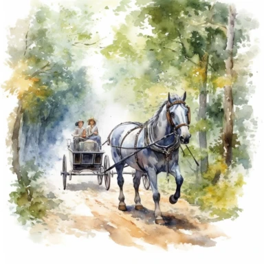 Watercolor Painting and Illustration of a Horse Drawing a Carriage in the Woods Wall Art Clipart Printable Art Watercolor Painting Watercolor Appaloosa Horse Wall Art Udal Art for Commercial Use