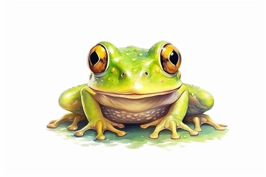 watercolor insect clipart, cute frog big eyes, insanely detailed, photorealist, pixar style, isolated on white background