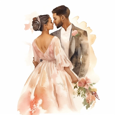 foue wedding watercolor clipart with multiracian couple