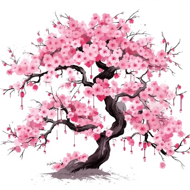 japanese sakura cherry blossoms, pink, white background, clipart