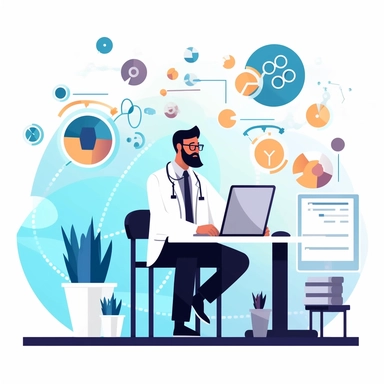 Design a clipart-style graphic for a PowerPoint presentation that visually represents the exponential growth of data worldwide. The graphic should highlight the fact that quintillions of bytes of data are created daily, with a special emphasis on the fact that 30% of this data is generated by the healthcare sector. The design should be clear, engaging, and effective in communicating this information