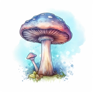 watercolor, hyper realistic, white background, white margins, 16k, ultra detailed clipart, cut out image, hand-drawn, whimsical manhwa style, ultra HD, sharp and clean art mushroom with a charming, rounded shape and delicate, translucent wings attached to its stem. The cap can have pastel colors and shimmering accents to evoke a sense of enchantment and fantasy.