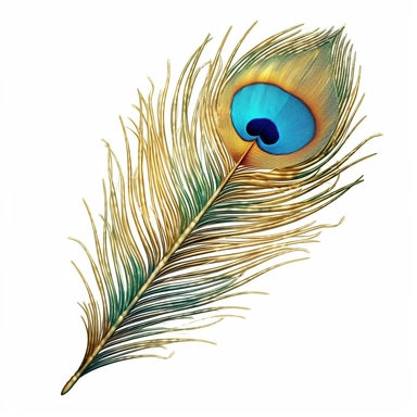 watercoor lack peacock feather with gold metalic detail clip art
