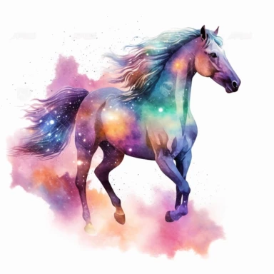 Watercolour Magic Mystical realistic horse clipart horse, stars, planets, dreamu clipart,trippy, white background--v 5.1