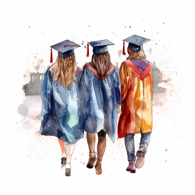 Behind view Graduation Clipart Graduate Students, bestfriends, watercolor Illustration clipart, 4K, extremely detailed