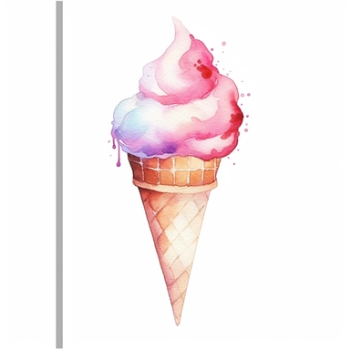 ice cream cone, pastel colors, light watercolor, few details, dreamy, Studio Ghibli, clipart, white background