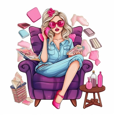 Relaxing Chill Glam Girl Clipart Png Graphic variety of sticker die cut clip art full size purse planner blank and pink lipstick aall individual items