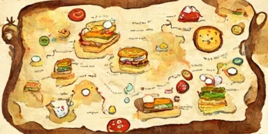 treasure map of gaming adventure time stage select buttons menu borders sandwich tomato ketchup omelette clipart oil painting