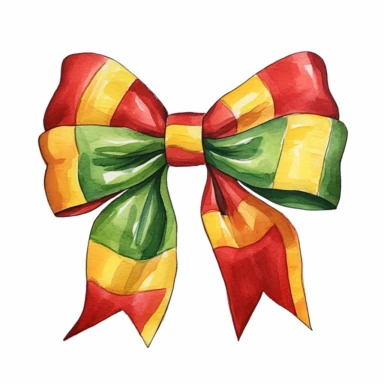 Red yellow green juneteenth bow Watercolor Clipart, Cartoon, hyper realistic, intricate detail, illustration style, high solution, on the white background