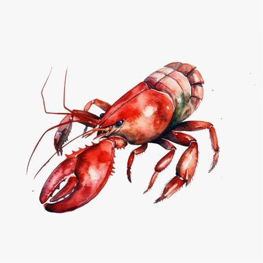 Watercolor crawfish clipart, white isolated background, space out, hd