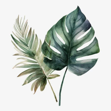watercolor realistic jungle leaves single design clipart white background, 8k