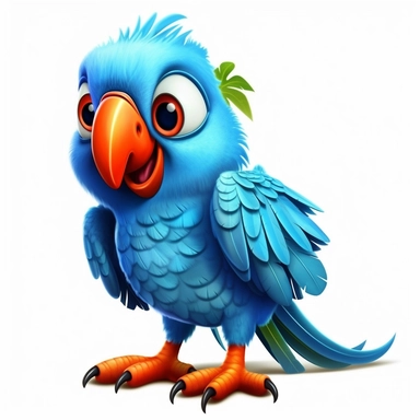 a cartoon like blue parrot with an orange beak, full body, full of blue feathers, depressed, children book style illustration, clipart style, HD, highly detailed, no watermark –ar 3:2 634894548