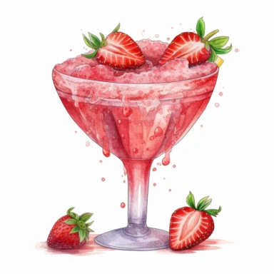 hand drawn frozen strawberry margarita , very detailed and realistic, watercolor, white background with margins, clipart style — uplight
