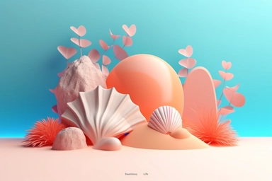 3d abstract summer nature beach object clipart with Gradient Color Overlay Background, minimal, soft color, artistic, high resolution, 8K,