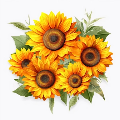 Beautiful 3D Sunflowers Daisy Sublimation Clipart,Cartoon, hyper realistic, intricate detail, illustration style,high solution,on the white background