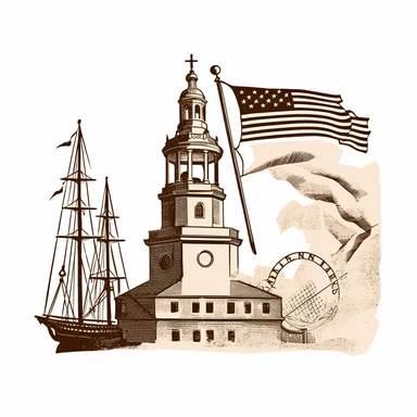 clipart image with iconic symbol, flag, and historic landmark from the American Revolution, perfect for DIY project and craft