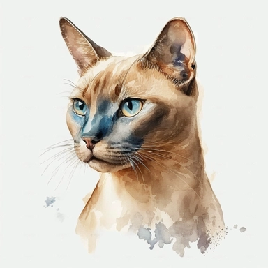 /watercolor cute Burmese cat clipart, white background,