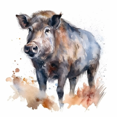 wild boar Clipart, watercolor, realism, white background