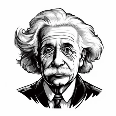 Albert Einstein illustation, use black color, white background, very simple quick draw cartoon clipart, no complex brush lines or gradients