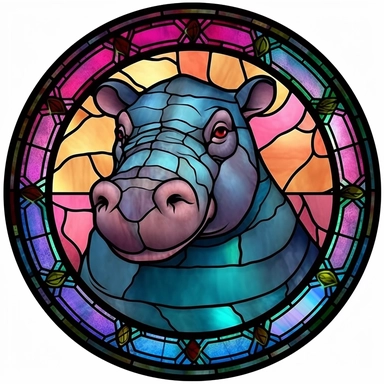 Stained Glass CUTE HIPPO in the shape of a circle PNG Clipart