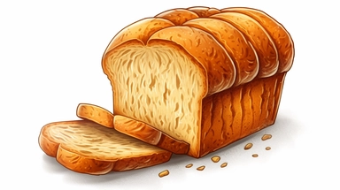 One delicious looking freshly baked loaf of bread,cartoon, detailed, clip art,white background,