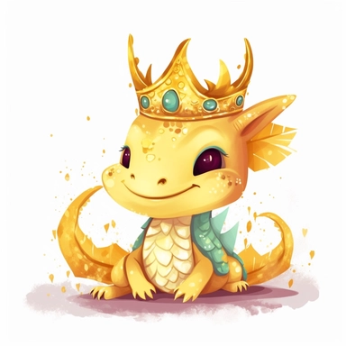 Cute dragon clipart, wearing a golden crown