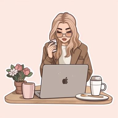 digital stickers, Girlboss, working, computer fashion, french, Monday, productive, cartoon realistic, clipart, minimalistic, aesthetic, rose pastel , brown pastel
