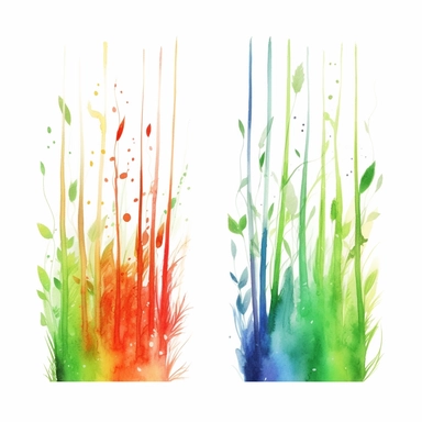 page dividers made of grass, set of two,.clipart, watercolour, white background, rainbow colours