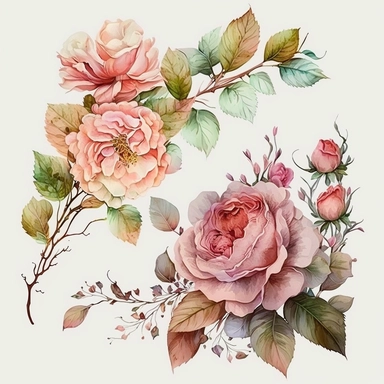 pink flowers watercolor illustration, handpainting, Greeting card Birthday Flowers Wish Rose, Hand-painted flowers transparent background PNG clipart, attention to detail,high quality, extremely detailed v 4, png on white background