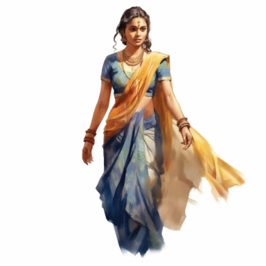 watercolor style, full body view, beautiful woman from India wearing traditional clothes, very detailed, realistic, clipart, isolated on white background, 4K