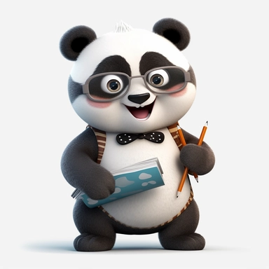 cute panda, teacher, happy and smiling, clipart, white background, no shadow