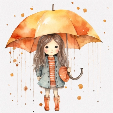 Little Girl with Umbrella Watercolor Clipart Bundle, Transparent PNG, Digital Download, Card Making, Raining day Illustration,Commercial Use