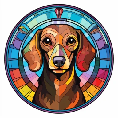 Stained Glass dachshund Dog Sublimation Clipart, Stained Glass dachshund Dog Portrait, Mandala background Stained Glass, Colorful Stained Glass, Suncatcher, Rainbow style of Stained glass, Colorful Stained Glass, Cricle Stained Glass, on white background, by Stained Glass