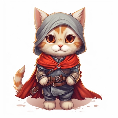 cute kitty in witcher clothes , clipart illustration