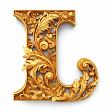 An ornate solid gold letter L. Clipart, white background v5