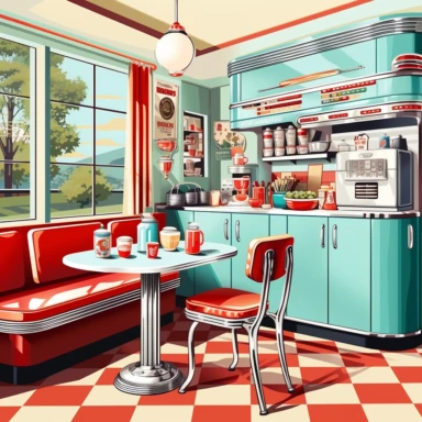 1950's kitchen diner clipart