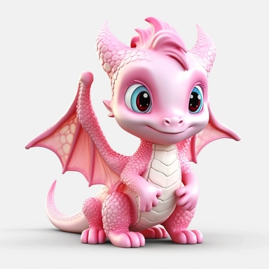 cute baby dragon with wings, pink, clipart, 3D, toy, pure white background