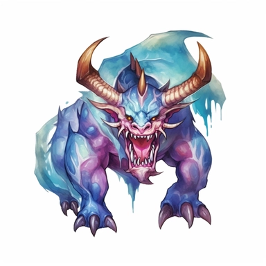 watercolor cartoon blue and purple tetrataur monster with colorful cartoon of a little purple and blue dragon, in the style of hyper-realistic animal illustrations, frostpunk, cheerful colors, #myportfolio, charming characters, childlike wonder, moche art Clipart desert cartoon t-shirt graphic, vector,contour, isolated on a white background