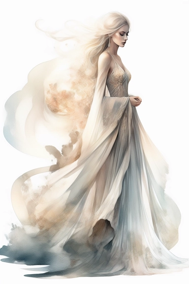 amazing detailed watercolor clipart of a beautiful bride with a beautifully detailed Heavenly draping baroque-inspired haute couture gown on a beautiful young woman stunning seraphim posing a classical fashion setting and a long veil holding hands with a handsome groom, no caption, solid white background, cinematic light lighting, hyper-detailed, 8k, high resolution, symmetrical, bodyshot photograph, insanely detailed and intricate, beautiful, elegant, watercolor, cinematic