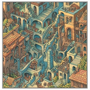 mc escher clipart artwork. defined edges. highly detailed. fully formed anything that is drawn. hypnotizing. colorful. authentic. create your own themes fot every square. meaningful
