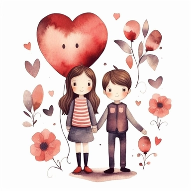 clipart, white background, Mother's Day, heart, boy and girl, etsy png, decor art, printable art, stickers, illustrations, arts Whimsical Illustration