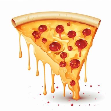 a nice slice of pizza with cheese dripping down against a white background, single design clipart, highly detailed, cartoon-style, 32k