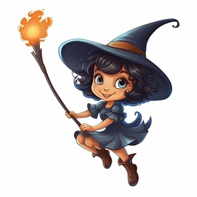 cartoon illustration of a cute Witch on the broomstick. clipart, isolated on white background, 4K