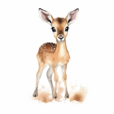 an active baby gazelle with kind eyes clipart with watercolor illustration,full body shot,8k,etsy style, white background