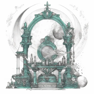 an altar under the crescent moon , in the style of mystic mechanisms ,pencil art illustrations, Isolated white background, reimagined by industrial light and magic, lith printing, illusory images, watercolor clipart, very subtle emerald tones, , ,