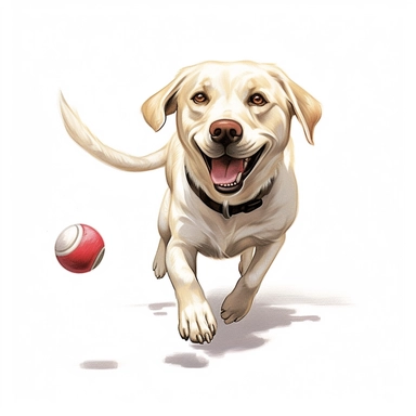 Labrador Retriever, Playing Fetch, cartoon, Clipart, white background, no text, no caption