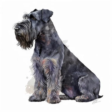 giant schnauzer dog, full body, watercolor style, portrait, clipart, vector, completely white background