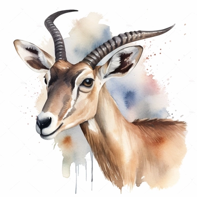 Antelope, watercolor clipart, white background