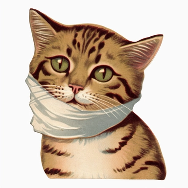 Vintage 1920 tabby cat with one eye closed & bandage Illustration, Chromolithograph, 1920s Illustration, Vintage, Chromolithograph, Colorful, Antique, Ephemera, Clipart, 8k, Isolated on white