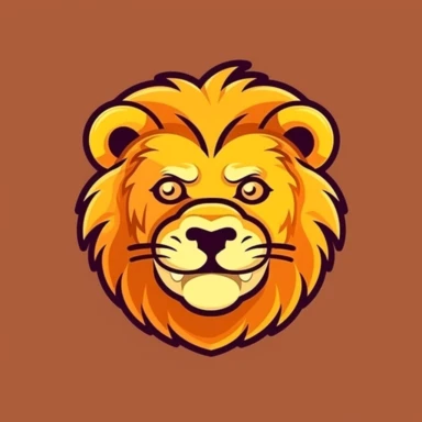 Cute lion face, cartoon, clipart, mascot, isolated on random background